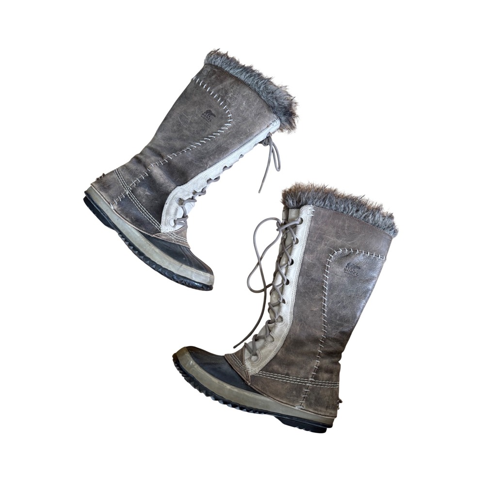 Sorel Cate The Great Womens Leather Winter and Snow Boots Brown stitched